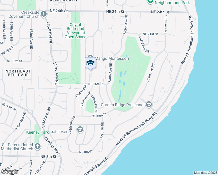 map of restaurants, bars, coffee shops, grocery stores, and more near 1444 180th Avenue Northeast in Bellevue