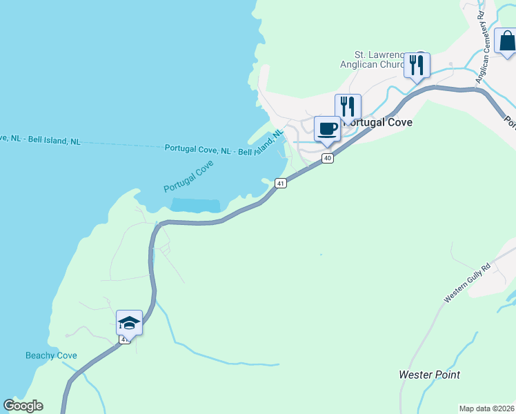 map of restaurants, bars, coffee shops, grocery stores, and more near 19 Beachy Cove Road in Portugal Cove-St. Philip's
