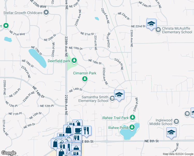 map of restaurants, bars, coffee shops, grocery stores, and more near 22928 Northeast 15th Place in Sammamish