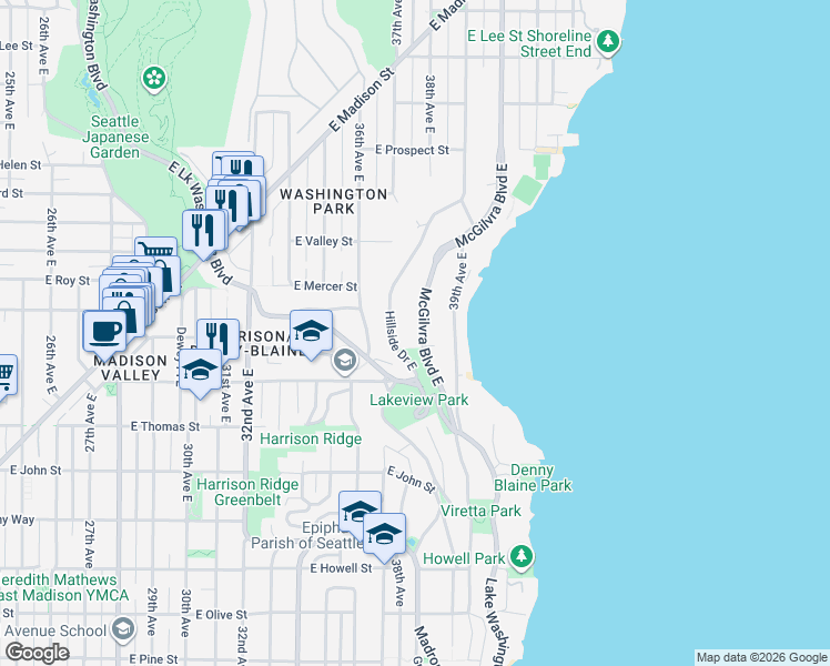 map of restaurants, bars, coffee shops, grocery stores, and more near 435 McGilvra Boulevard East in Seattle