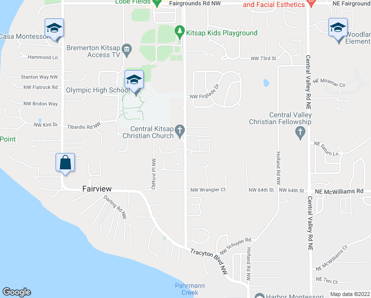 map of restaurants, bars, coffee shops, grocery stores, and more near Stampede Blvd NW & NW Durango Ct in Bremerton