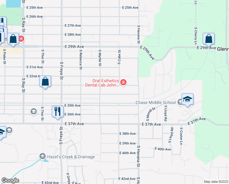 map of restaurants, bars, coffee shops, grocery stores, and more near 4104 East 34th Avenue in Spokane