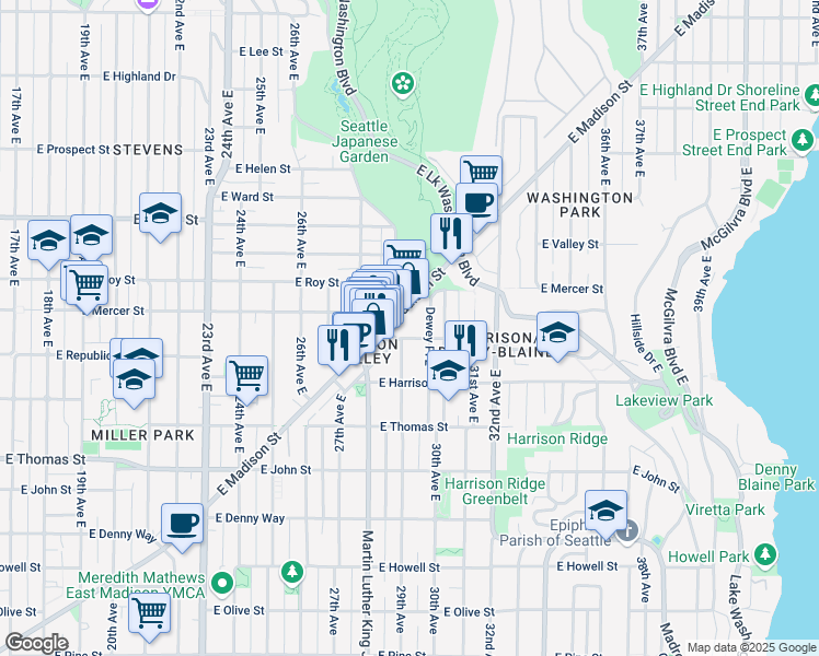 map of restaurants, bars, coffee shops, grocery stores, and more near 2908 East Republican Street in Seattle