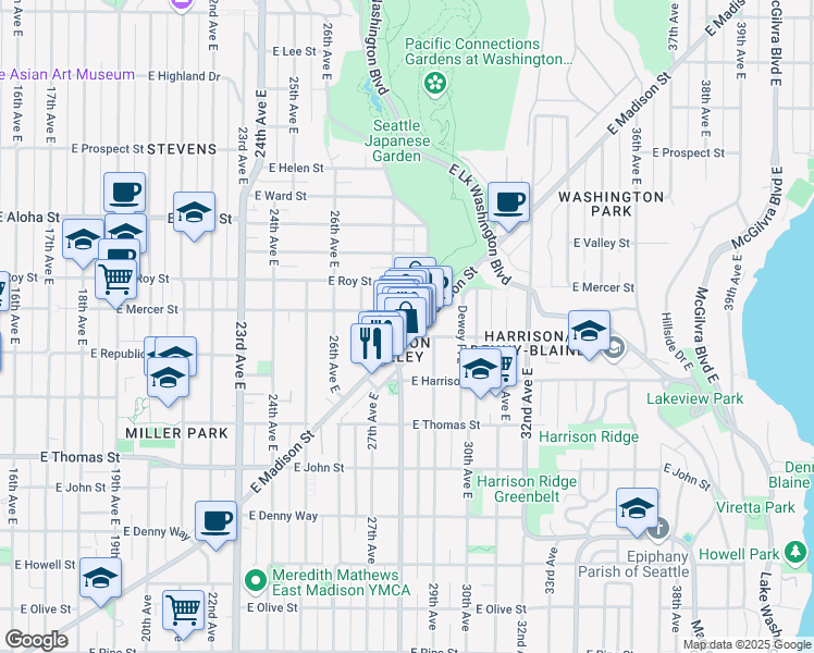 map of restaurants, bars, coffee shops, grocery stores, and more near 2812 East Madison Street in Seattle