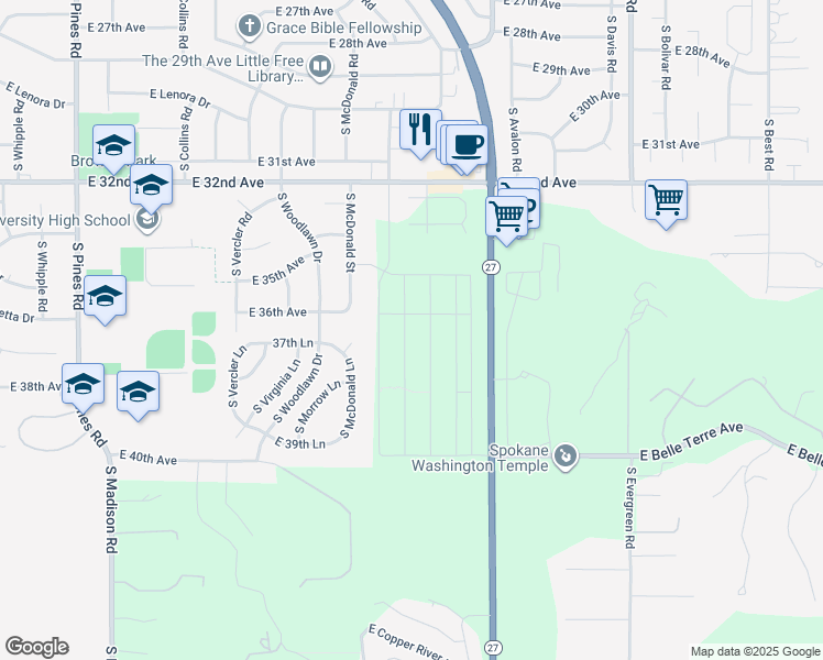 map of restaurants, bars, coffee shops, grocery stores, and more near 13400 E 32nd Ave in Spokane Valley