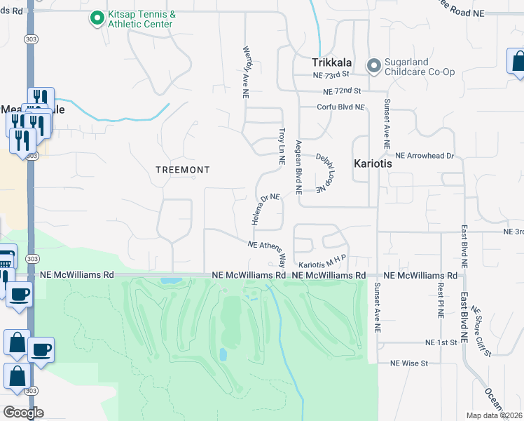 map of restaurants, bars, coffee shops, grocery stores, and more near 6894 Helena Drive Northeast in Bremerton