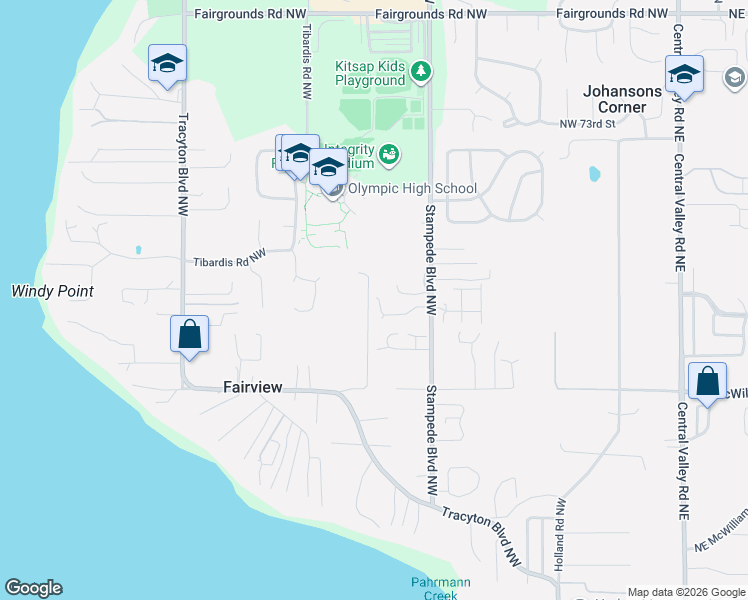 map of restaurants, bars, coffee shops, grocery stores, and more near 6388 Tracyton Boulevard Northwest in Bremerton
