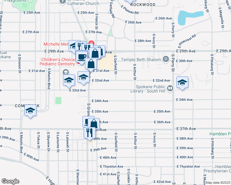 map of restaurants, bars, coffee shops, grocery stores, and more near 912 East 32nd Avenue in Spokane