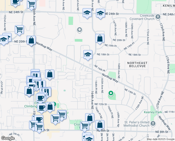 map of restaurants, bars, coffee shops, grocery stores, and more near 14725 Southeast 36th Street in Bellevue