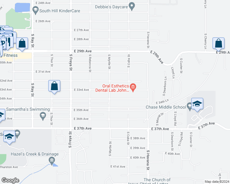 map of restaurants, bars, coffee shops, grocery stores, and more near 4016 East 33rd Avenue in Spokane