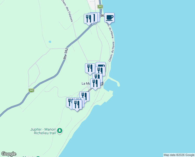 map of restaurants, bars, coffee shops, grocery stores, and more near 230 Rue Richelieu in La Malbaie