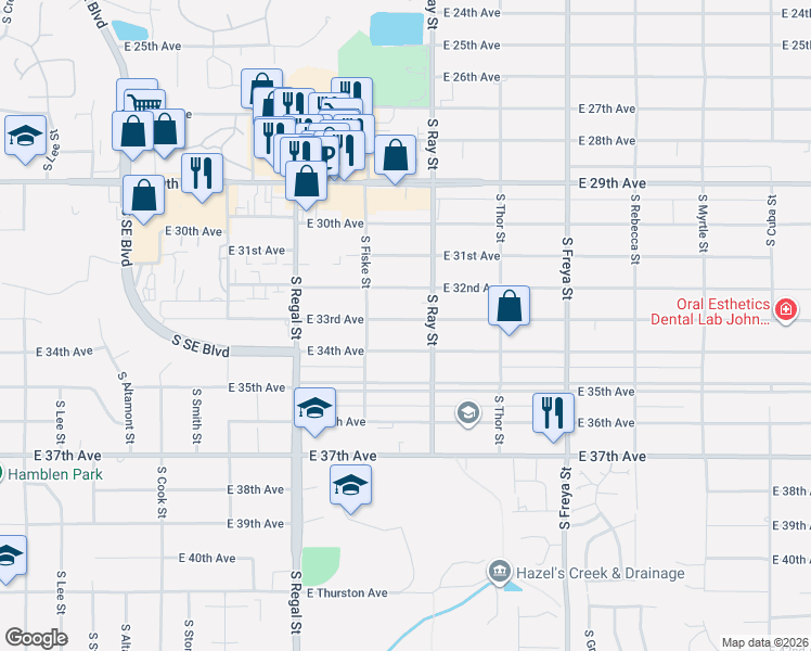 map of restaurants, bars, coffee shops, grocery stores, and more near 3136 East 32nd Avenue in Spokane
