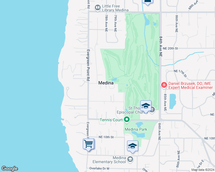 map of restaurants, bars, coffee shops, grocery stores, and more near 1525 79th Place Northeast in Medina