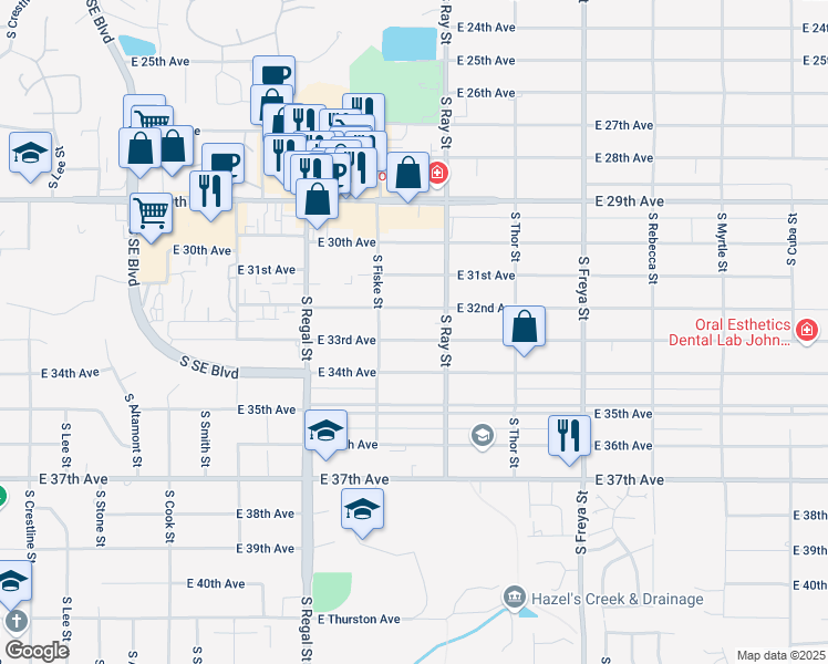 map of restaurants, bars, coffee shops, grocery stores, and more near 3131 East 33rd Avenue in Spokane