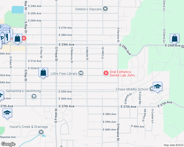 map of restaurants, bars, coffee shops, grocery stores, and more near 4017 East 33rd Avenue in Spokane