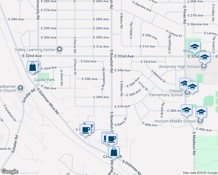 map of restaurants, bars, coffee shops, grocery stores, and more near 3515 South Bowdish Road in Spokane Valley