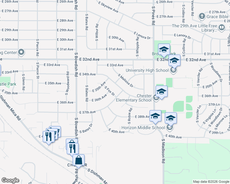 map of restaurants, bars, coffee shops, grocery stores, and more near 3618 South Loretta Drive in Spokane Valley