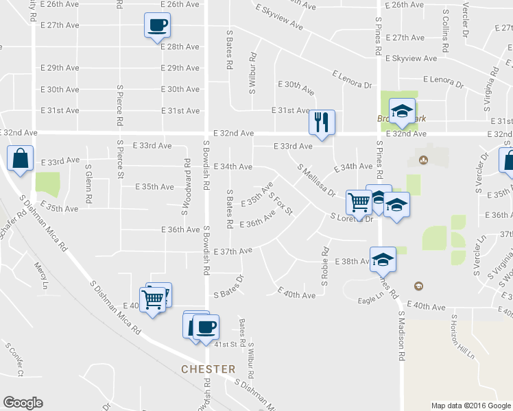 map of restaurants, bars, coffee shops, grocery stores, and more near 11708 East 35th Avenue in Spokane Valley