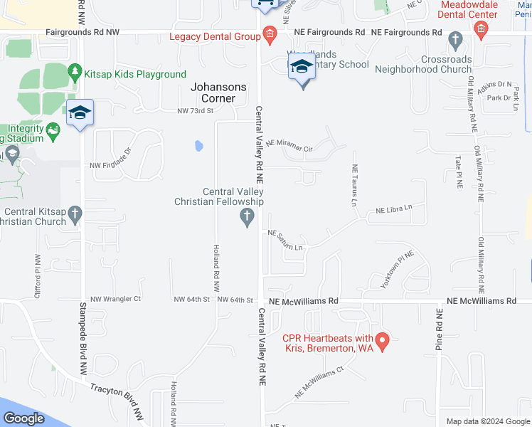 map of restaurants, bars, coffee shops, grocery stores, and more near 6897 Northeast Capricorn Lane in Bremerton