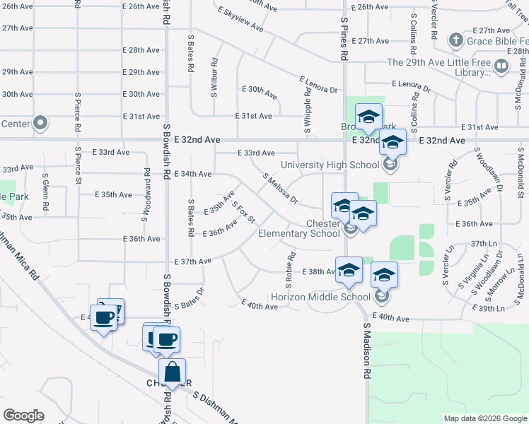 map of restaurants, bars, coffee shops, grocery stores, and more near 3618 South Loretta Drive in Spokane Valley