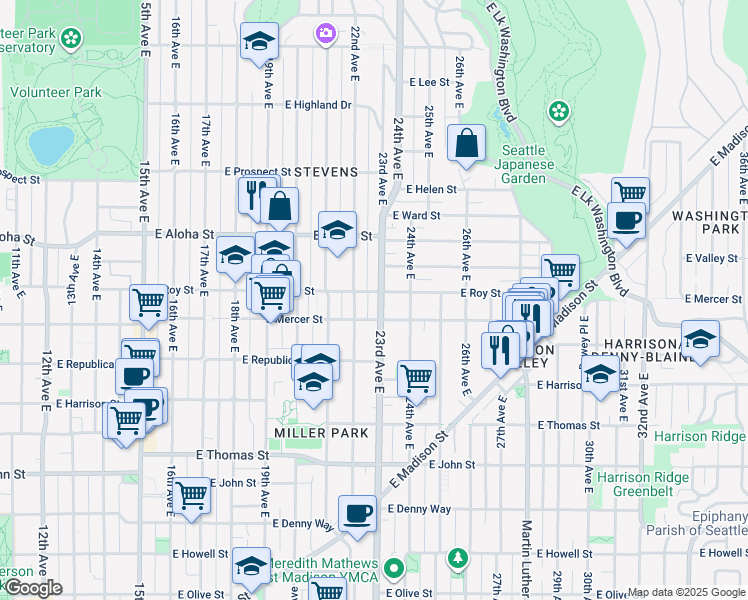 map of restaurants, bars, coffee shops, grocery stores, and more near 617 23rd Avenue East in Seattle