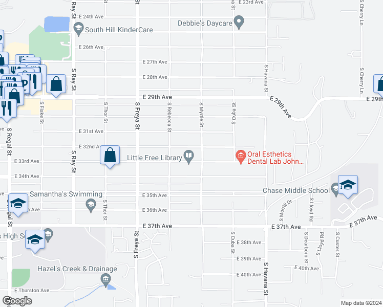 map of restaurants, bars, coffee shops, grocery stores, and more near 3914 East 32nd Avenue in Spokane