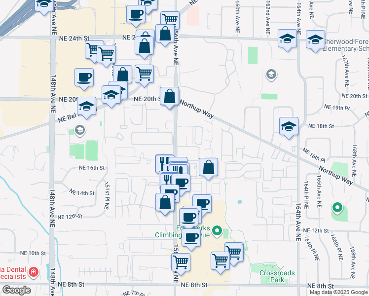 map of restaurants, bars, coffee shops, grocery stores, and more near 1730 156th Avenue Northeast in Bellevue