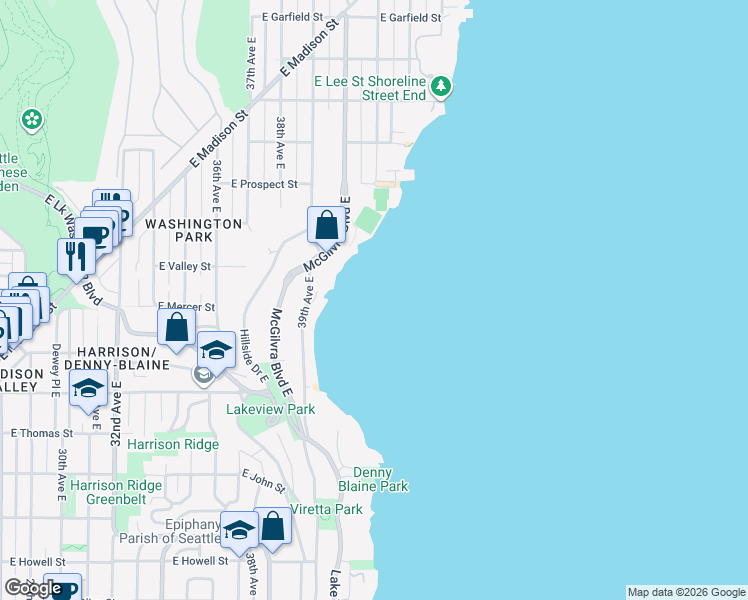 map of restaurants, bars, coffee shops, grocery stores, and more near 482 39th Ave E in Seattle