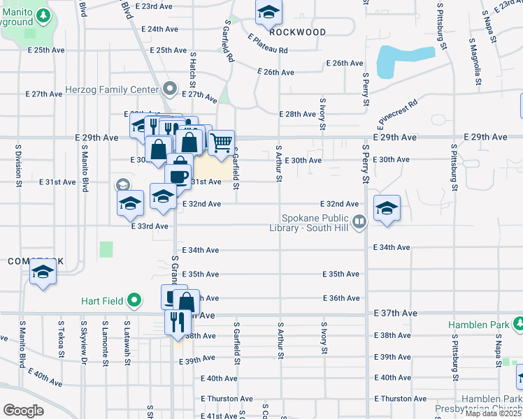 map of restaurants, bars, coffee shops, grocery stores, and more near 948 East 32nd Avenue in Spokane