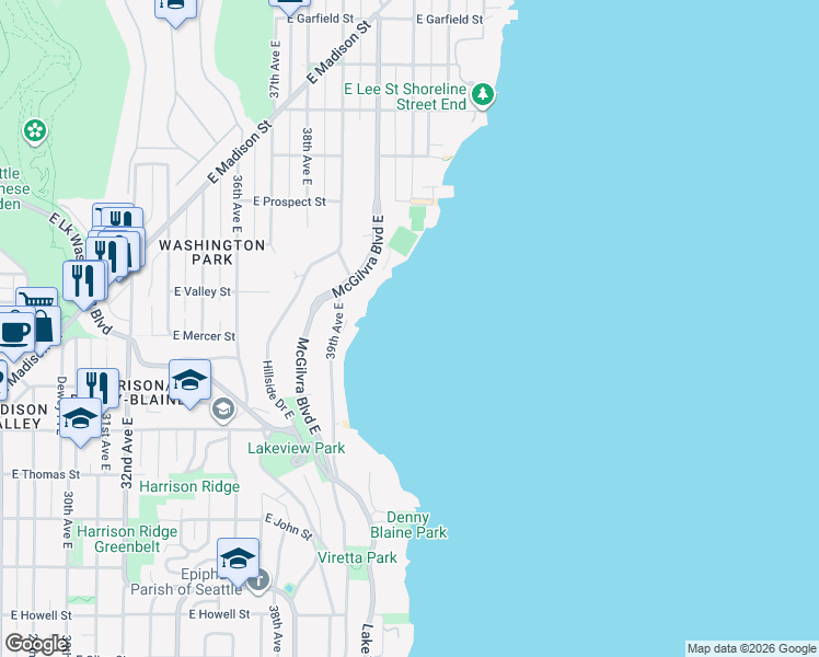 map of restaurants, bars, coffee shops, grocery stores, and more near 482 39th Ave E in Seattle