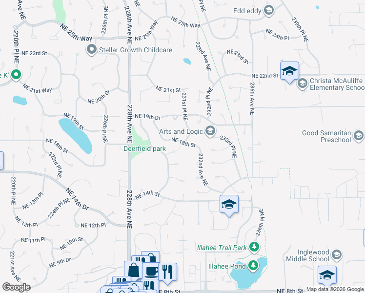 map of restaurants, bars, coffee shops, grocery stores, and more near 22919 Northeast 17th Place in Sammamish