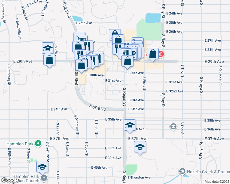 map of restaurants, bars, coffee shops, grocery stores, and more near 2717 East 33rd Avenue in Spokane