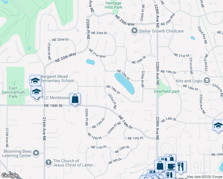 map of restaurants, bars, coffee shops, grocery stores, and more near 1745 224th Court Northeast in Sammamish