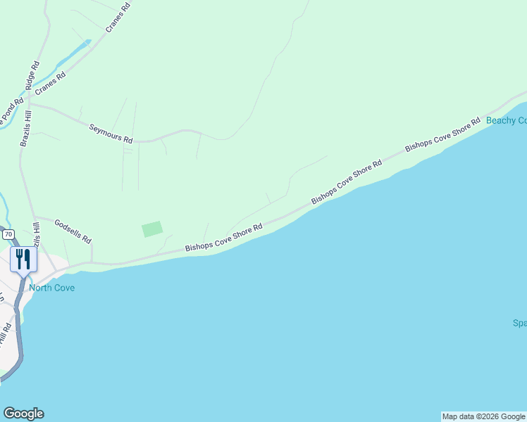 map of restaurants, bars, coffee shops, grocery stores, and more near Bishops Cove Shore Road in Upper Island Cove
