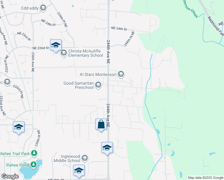 map of restaurants, bars, coffee shops, grocery stores, and more near 24403 Northeast 18th Street in Sammamish