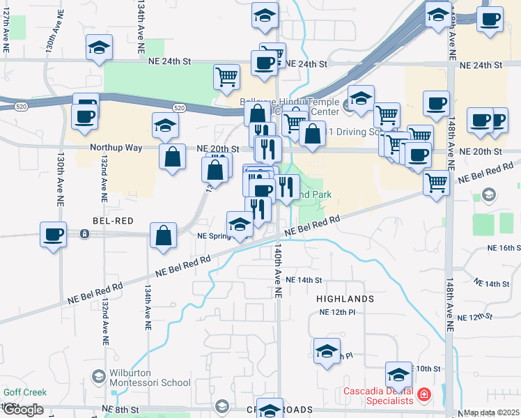 map of restaurants, bars, coffee shops, grocery stores, and more near 1645 140th Avenue Northeast in Bellevue