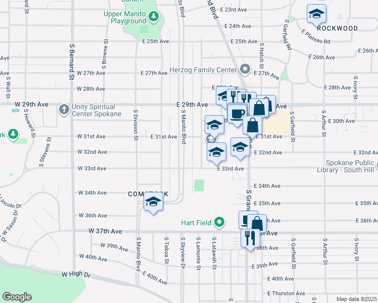 map of restaurants, bars, coffee shops, grocery stores, and more near 3146 South Lamonte Street in Spokane