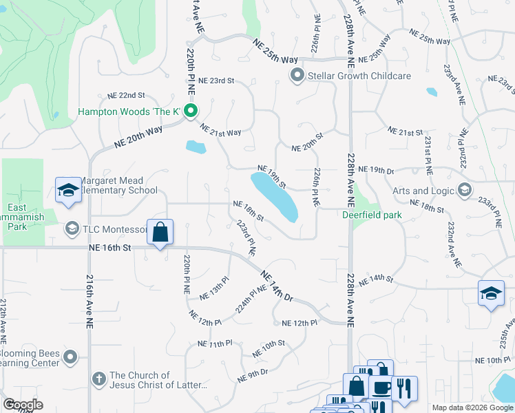 map of restaurants, bars, coffee shops, grocery stores, and more near 1745 224th Court Northeast in Sammamish