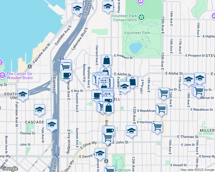 map of restaurants, bars, coffee shops, grocery stores, and more near 700 Broadway East in Seattle