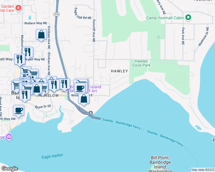 map of restaurants, bars, coffee shops, grocery stores, and more near 261 Eagle Place Northeast in Bainbridge Island