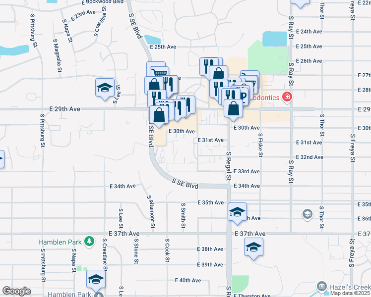 map of restaurants, bars, coffee shops, grocery stores, and more near 3106 South Mount Vernon Street in Spokane