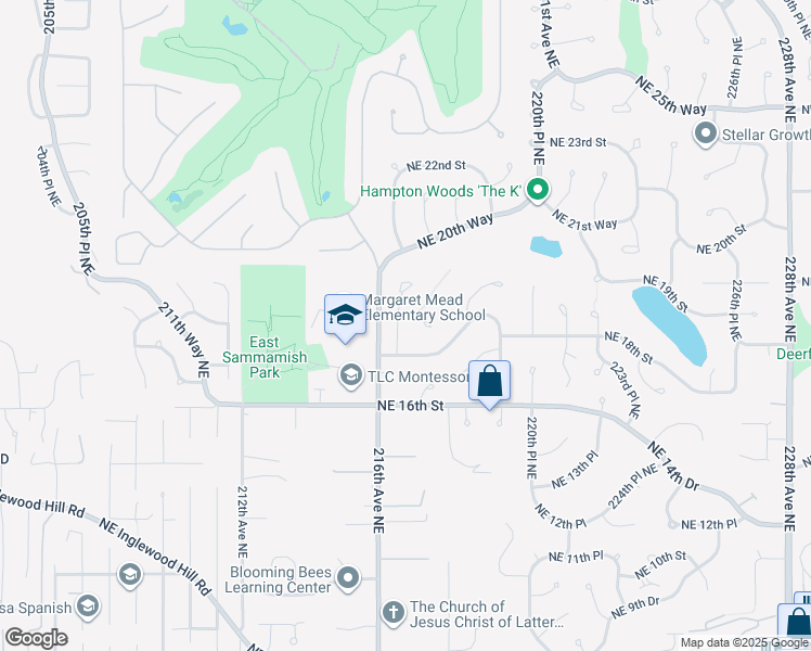 map of restaurants, bars, coffee shops, grocery stores, and more near 1804 216th Place Northeast in Sammamish