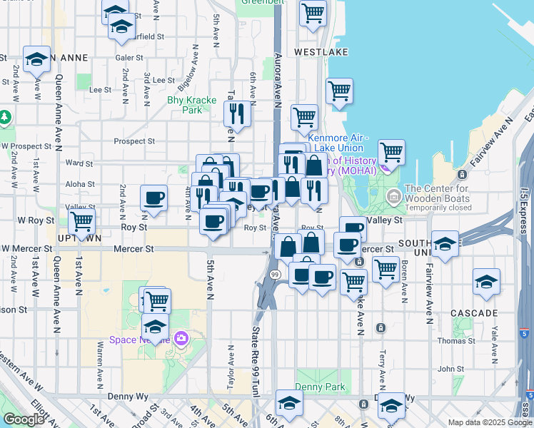 map of restaurants, bars, coffee shops, grocery stores, and more near 810 6th Avenue North in Seattle