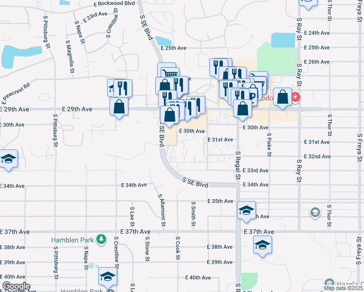 map of restaurants, bars, coffee shops, grocery stores, and more near 2522 East 29th Avenue in Spokane