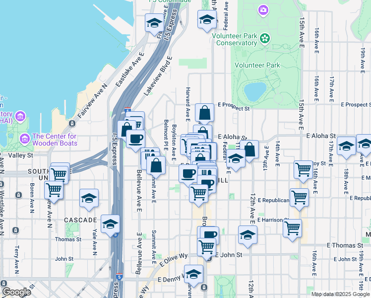 map of restaurants, bars, coffee shops, grocery stores, and more near 752 Harvard Avenue East in Seattle