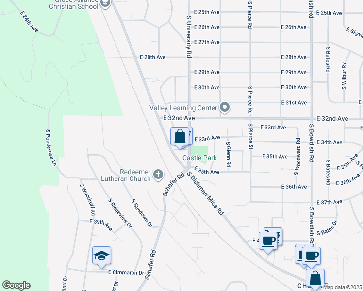 map of restaurants, bars, coffee shops, grocery stores, and more near 3316 South Raymond Circle in Spokane Valley