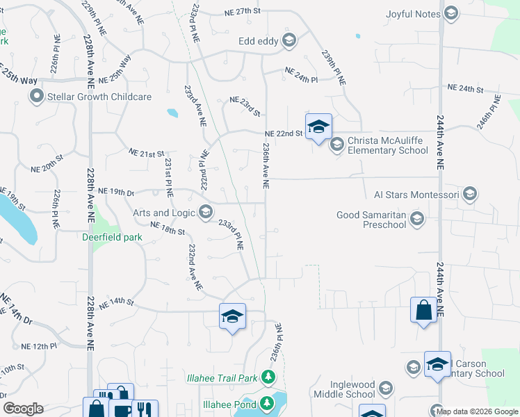 map of restaurants, bars, coffee shops, grocery stores, and more near 1834 235th Place Northeast in Sammamish