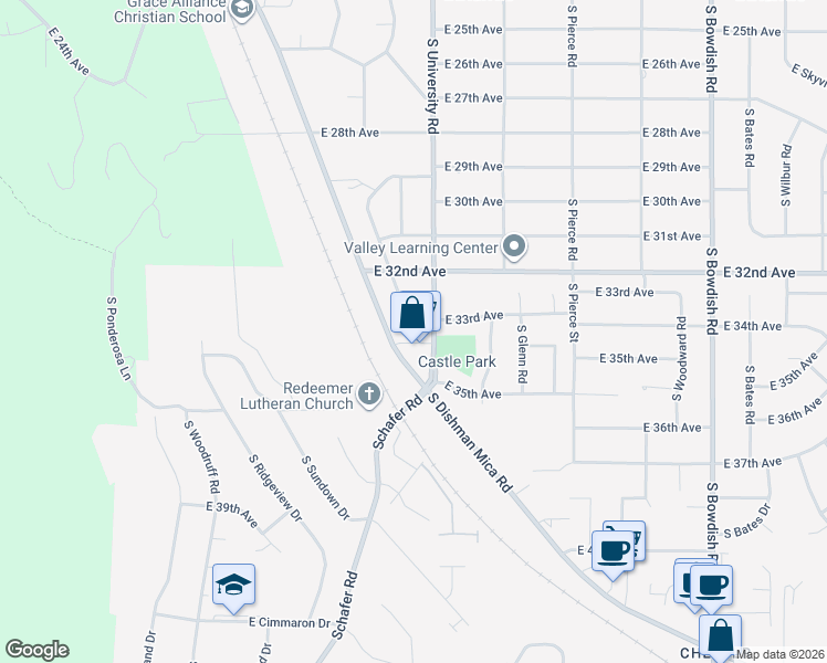 map of restaurants, bars, coffee shops, grocery stores, and more near 3316 South Raymond Circle in Spokane Valley