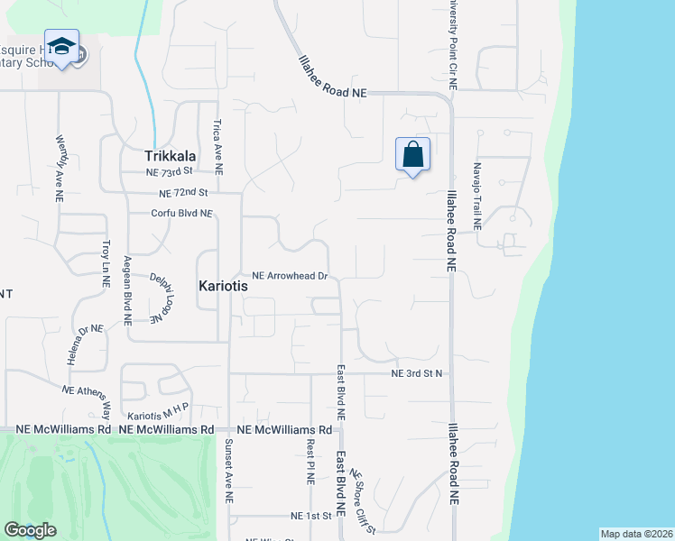 map of restaurants, bars, coffee shops, grocery stores, and more near 3560 Northeast Arrowhead Drive in Bremerton