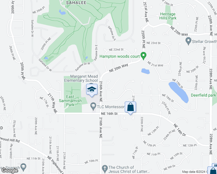 map of restaurants, bars, coffee shops, grocery stores, and more near 1804 216th Place Northeast in Sammamish
